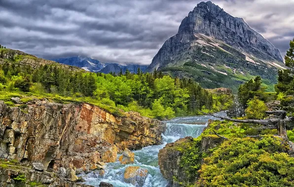 Landscape, mountains, creek, vegetation