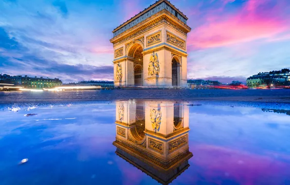 Картинка вечер, Европа, арка, Paris, architecture, arc, arc de triomphe