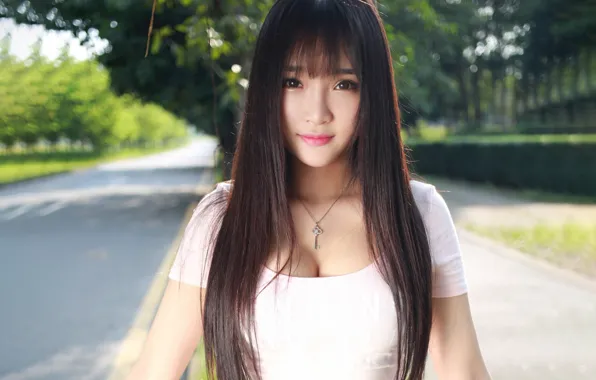 Girl, sexy, long hair, boobs, beautiful, pretty, brunette, asian