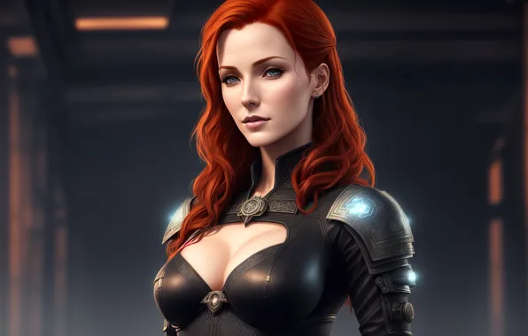 Girl, fantasy, armor, red hair, art, digital art, fantasy art, fantasy girl