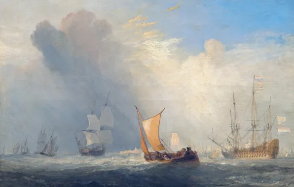 Картинка море, лодка, корабль, картина, парус, морской пейзаж, Уильям Тёрнер, Rotterdam Ferry Boat
