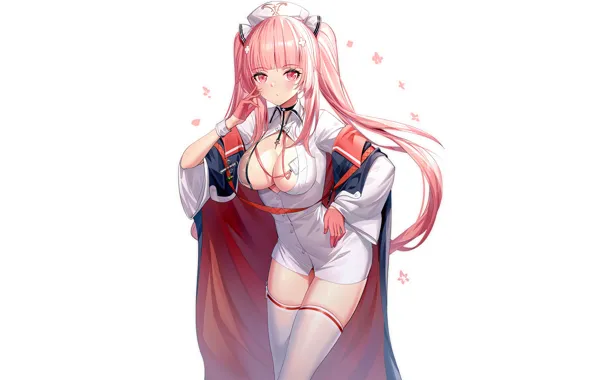 Girl, sexy, cleavage, thighhighs, long hair, dress, boobs, anime