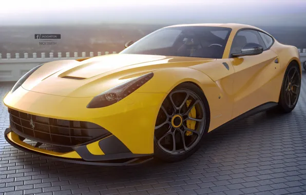 Картинка Ferrari, Front, Yellow, Supercar, Berlinetta, F12, Jackdarton