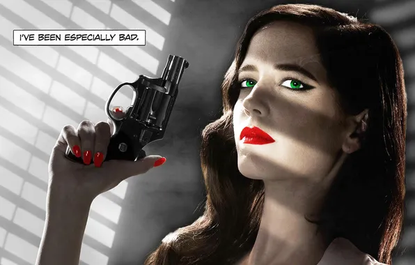 Женщина, окно, Sin City, Город грехов, револьвер в руках