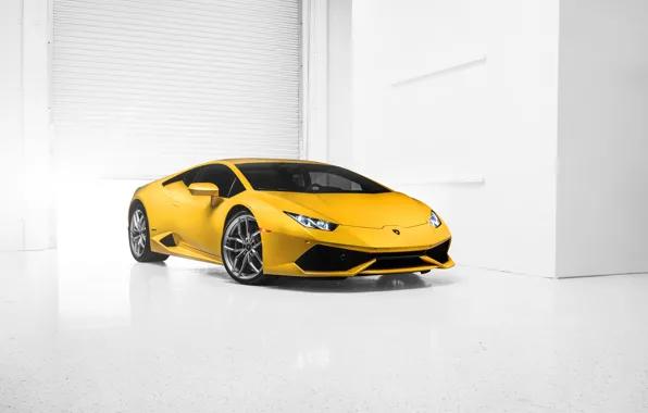 Картинка Lamborghini, Car, Front, Yellow, Photo, Supercar, 2014, Huracan