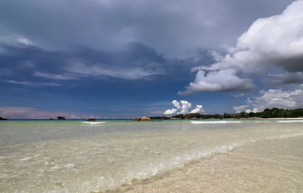 Море, пляж, небо, облака, синева, берег, даль