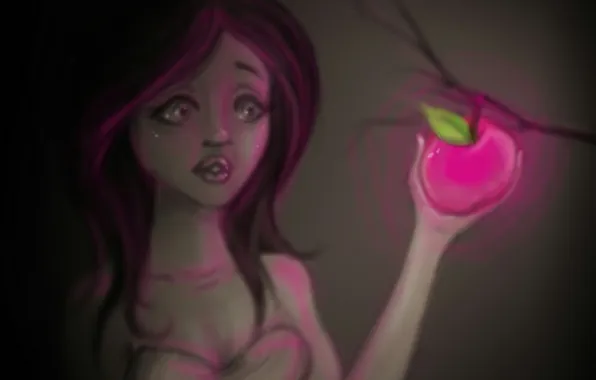 Картинка девушка, яблоко, свечение, арт