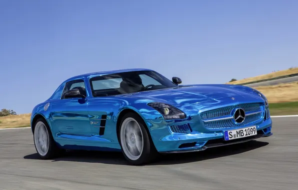 Картинка Mercedes-Benz, Синий, Лого, Капот, AMG, SLS, Хром, Люкс