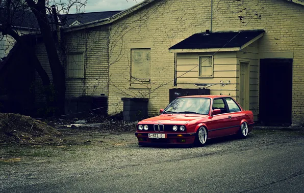 Красный, бмв, BMW, red, E30, 3 серия, frontside