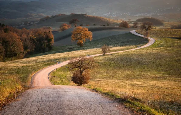 Дорога, осень, долина