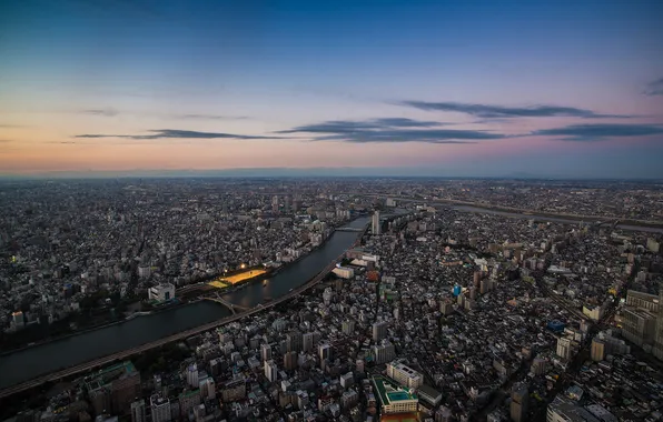 Город, река, вид, здания, Токио, River, Sumida