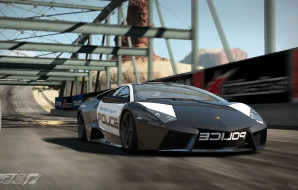 Картинка мост, скорость, полиция, погоня, Lamborghini Reventon, need for speed shift 2