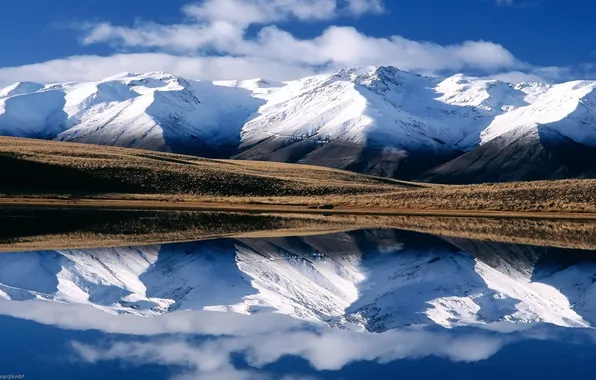 Картинка clouds, lake, hill