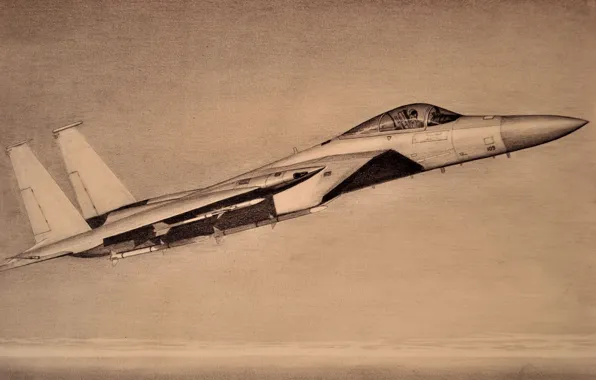 Картинка рисунок, истребитель, карандаш, Eagle, F-15, тактический, «Игл»