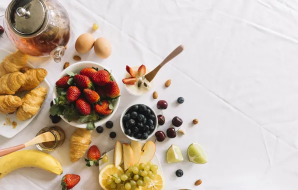 Ягоды, чай, Apple, завтрак, клубника, фрукты, Tea, fresh