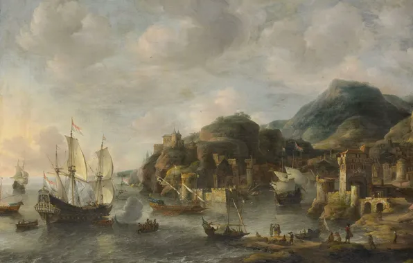 Пейзаж, масло, картина, холст, Ян Авраам Беерстратен, Jan Abrahamsz Beerstraten, 1658, Голландские корабли в заморских …
