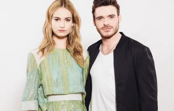 Взгляд, девушка, волосы, пара, мужчина, красотка, Лили Джеймс, Lily James