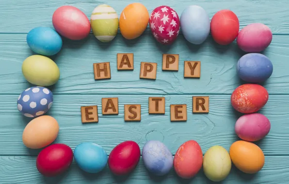 Картинка весна, colorful, Пасха, spring, Easter, eggs, decoration, Happy