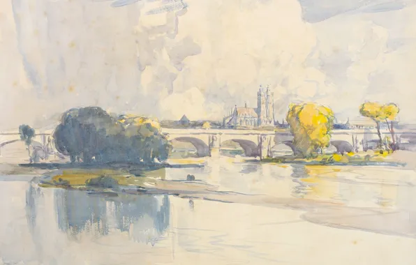 Мост, рисунок, акварель, Тур, Arthur Streeton, Артур Стритон