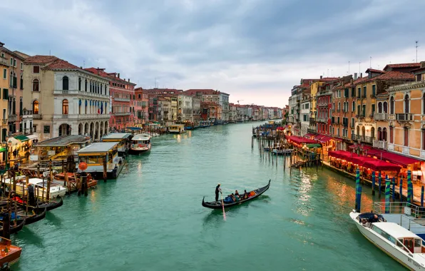 Картинка Venezia, гондолы, Venice, Canal Grande, город, море, лодки, здания