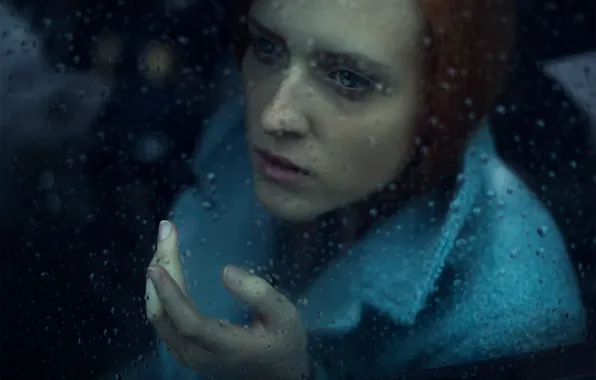 Картинка капли, макро, дождь, рыжеволосая девушка, Michael Farber