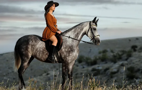 Картинка девушка, природа, конь