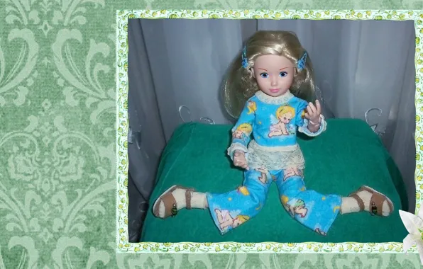 Зеленый, игрушка, кукла, пижама