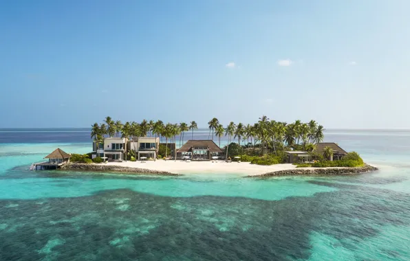 Пальмы, вилла, остров, Индийский океан, aerial, drone, private island, с воздуха