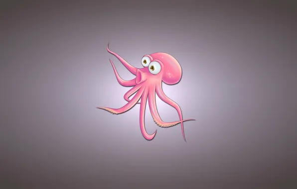 Картинка взгляд, розовый, минимализм, осьминог, светлый фон, octopus