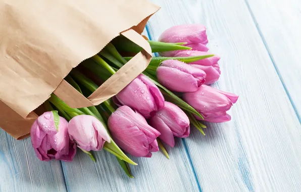 Картинка цветы, букет, тюльпаны, wood, pink, flowers, tulips, spring