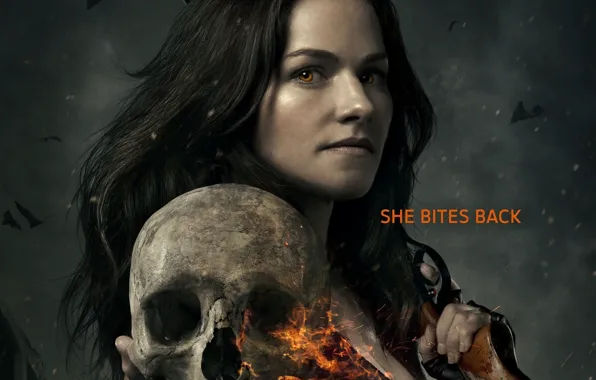 Fire, skull, flame, horror, gun, Van Helsing, weapon, woman