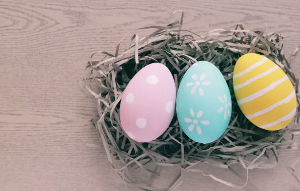 Яйца, весна, colorful, Пасха, сено, spring, Easter, eggs
