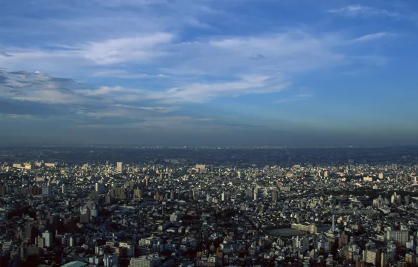 Небо, город, дома, Япония, Токио, вид сверху