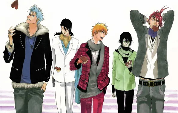 Bleach, Anime, Ichigo Kurosaki, art, Byakuya Kuchiki, Renji Abarai, Ulquiorra Cifer, Grimmjow Jaggerjack