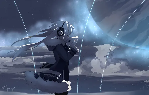 Небо, девушка, наушники