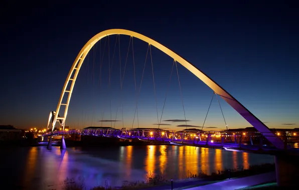 Картинка ночь, мост, город, огни, река, Англия, England, Stockton