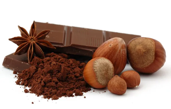 Шоколад, орехи, какао, лесные, бадьян