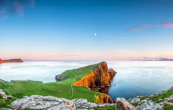 Море, скалы, Шотландия, панорама, залив