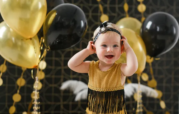 Улыбка, платье, девочка, girl, golden, black, Baby, малышка