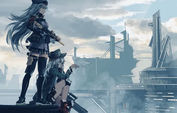 Girls frontline, hk416, 2girls, aamond, g11