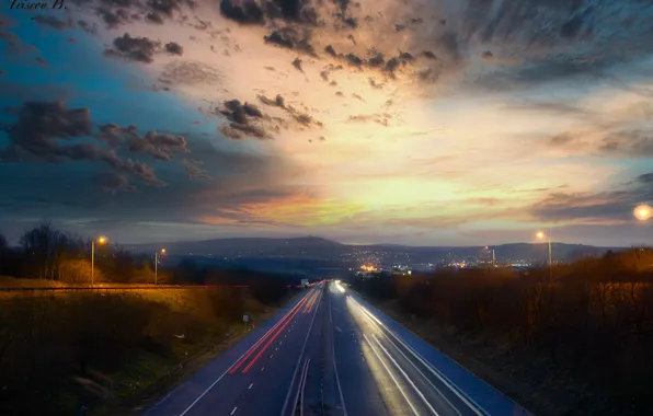 Lights, Horizon, sky, sony, sun, motorway, scenary
