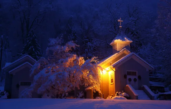 Winter, calm, snow, church, rest