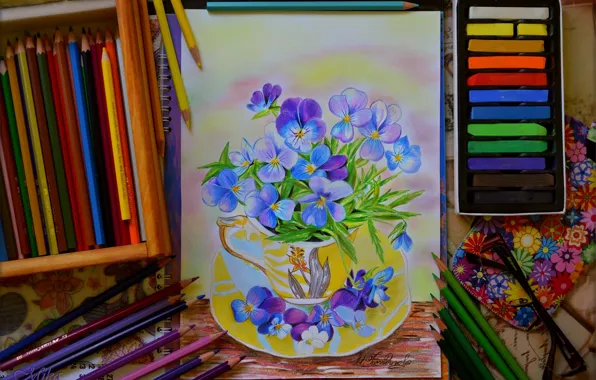 Карандаши, Цветочки, Art, Colors, Pencils