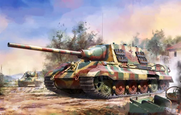 Картинка Deutschland, истребитель танков, Jagdtiger, WWII, Cамоходная артиллерия, 128-мм пушка Pak.44