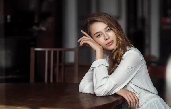 Взгляд, девушка, лицо, улыбка, милая, портрет, colors, наклон