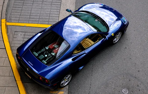 Картинка дорога, синий, сверху, Ferrari, феррари, 360, road, blue