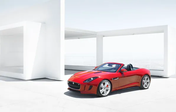 Красный, Jaguar, Авто, Кабриолет, передок, Спорткар, F-type, Ftype
