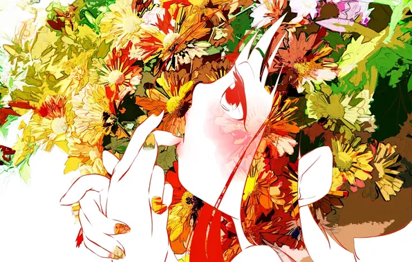 Картинка девушка, цветы, краски, аниме, арт, dgmg, kamizon