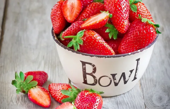 Картинка summer, white, dessert, strawberries, bowl