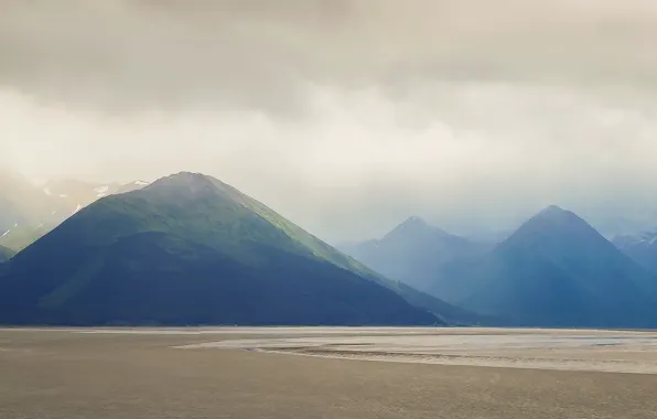 USA, Alaska, United States, mountains, clouds, shore, United States of America, Anchorage